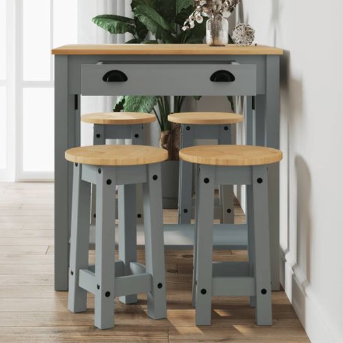 Ensemble de bar 5 pcs Gris Bois de pin massif - Photo n°2; ?>