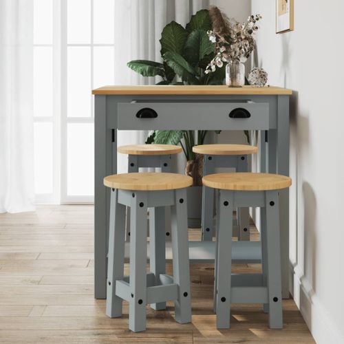 Ensemble de bar 5 pcs Gris Bois de pin massif - Photo n°3; ?>