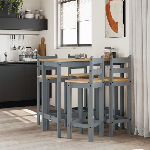 Ensemble de bar 5 pcs Gris Bois de pin massif - Photo n°3; ?>