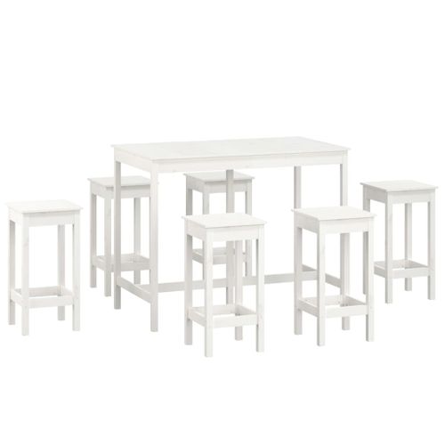 Ensemble de bar 7 pcs Blanc Bois de pin massif - Photo n°2; ?>