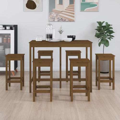 Ensemble de bar 7 pcs Marron miel Bois de pin massif - Photo n°2; ?>