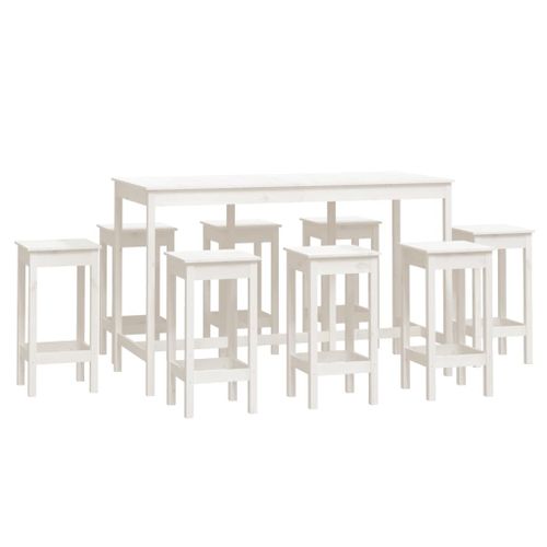 Ensemble de bar 9 pcs Blanc Bois de pin massif - Photo n°2; ?>