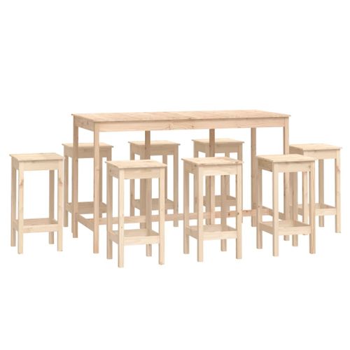 Ensemble de bar 9 pcs Bois de pin massif - Photo n°2; ?>