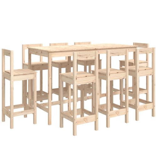 Ensemble de bar 9 pcs Bois de pin massif - Photo n°2; ?>