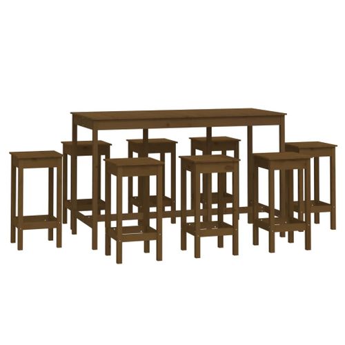 Ensemble de bar 9 pcs Marron miel Bois de pin massif - Photo n°2; ?>