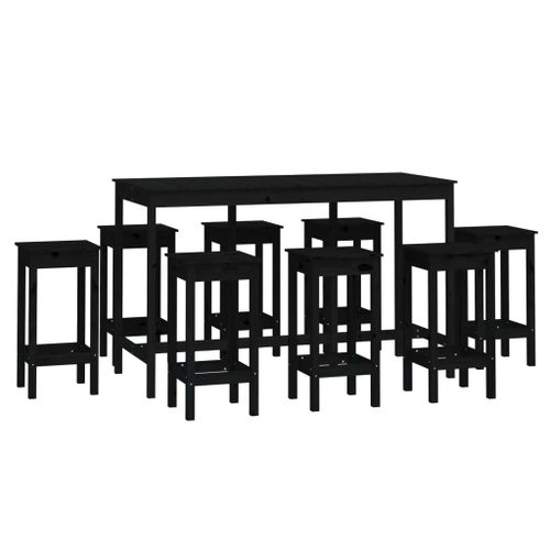 Ensemble de bar 9 pcs Noir Bois de pin massif - Photo n°2; ?>