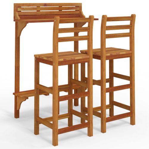 Ensemble de bar de balcon 3 pcs Bois d'acacia massif - Photo n°2; ?>