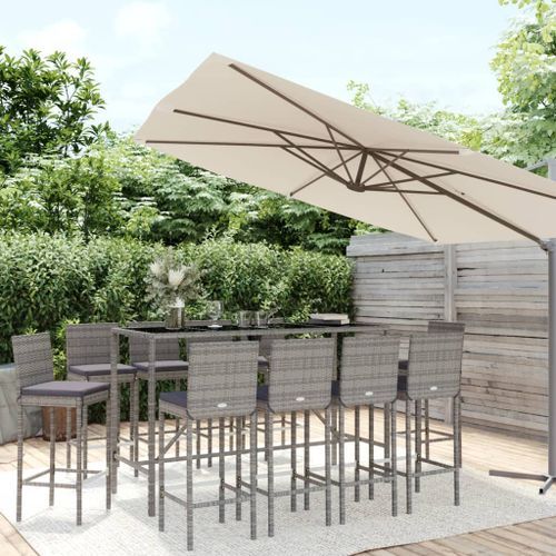 Ensemble de bar de jardin 11 pcs avec coussins gris poly rotin - Photo n°2; ?>