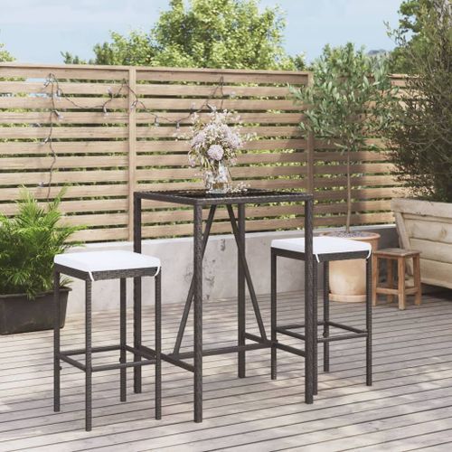 Ensemble de bar de jardin 3 pcs avec coussins noir poly rotin - Photo n°2; ?>