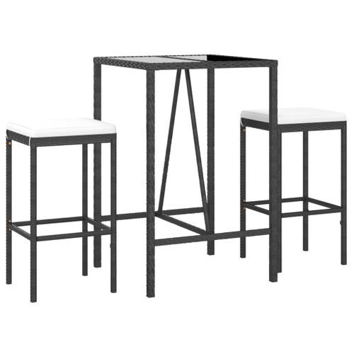 Ensemble de bar de jardin 3 pcs avec coussins noir poly rotin - Photo n°3; ?>