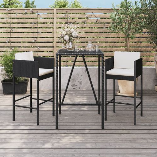 Ensemble de bar de jardin 3 pcs avec coussins noir poly rotin - Photo n°2; ?>