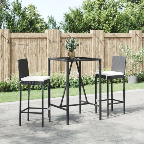 Ensemble de bar de jardin 3 pcs avec coussins noir poly rotin - Photo n°2; ?>