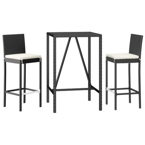 Ensemble de bar de jardin 3 pcs avec coussins noir poly rotin - Photo n°3; ?>