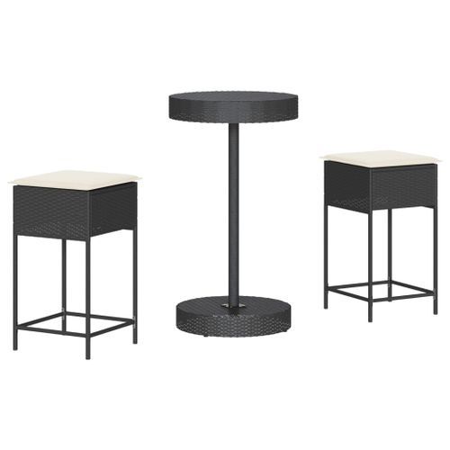 Ensemble de bar de jardin 3 pcs avec coussins noir poly rotin - Photo n°2; ?>