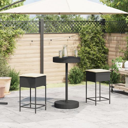 Ensemble de bar de jardin 3 pcs avec coussins noir poly rotin - Photo n°3; ?>