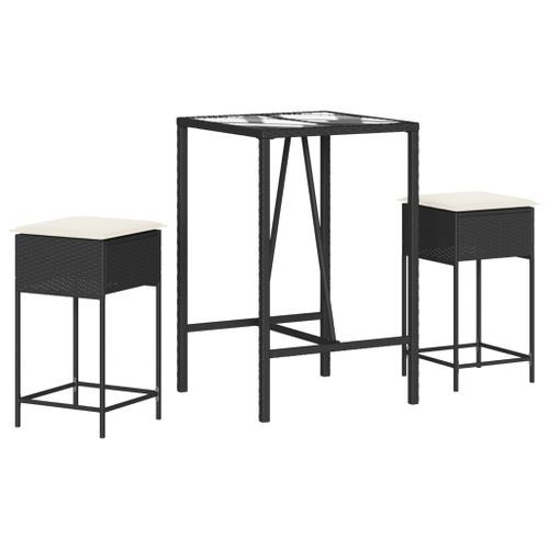 Ensemble de bar de jardin 3 pcs avec coussins noir poly rotin - Photo n°2; ?>