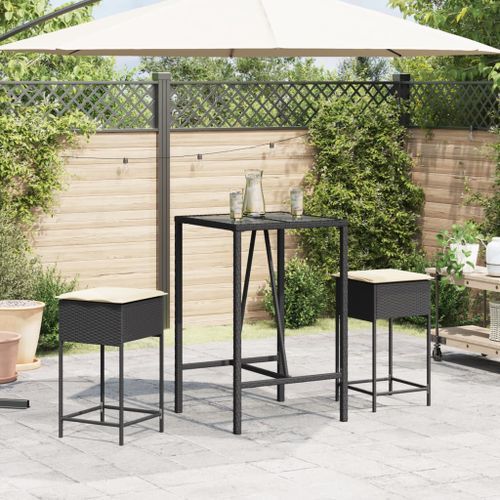 Ensemble de bar de jardin 3 pcs avec coussins noir poly rotin - Photo n°3; ?>