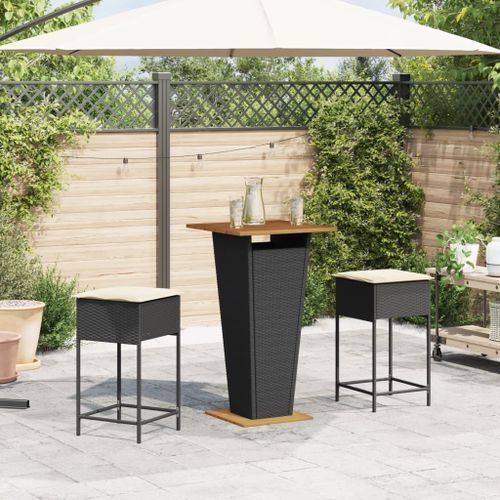 Ensemble de bar de jardin 3 pcs avec coussins noir poly rotin - Photo n°3; ?>