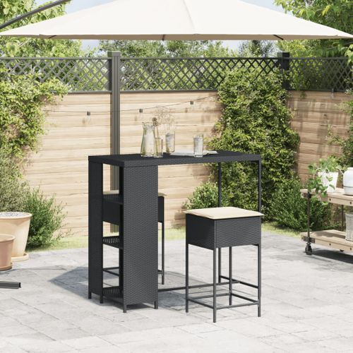 Ensemble de bar de jardin 3 pcs avec coussins noir poly rotin - Photo n°3; ?>