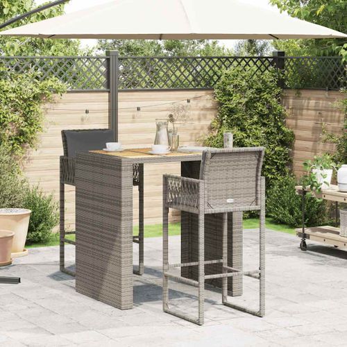 Ensemble de bar de jardin 3 pcs et coussins gris résine tressée - Photo n°3; ?>