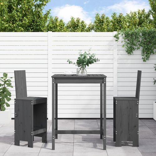 Ensemble de bar de jardin 3 pcs gris bois de pin massif - Photo n°2; ?>