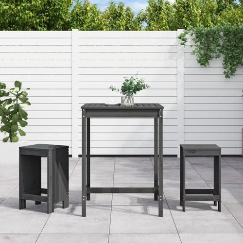 Ensemble de bar de jardin 3 pcs gris bois de pin massif - Photo n°2; ?>