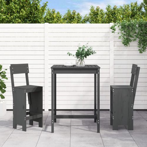 Ensemble de bar de jardin 3 pcs gris bois de pin massif - Photo n°2; ?>