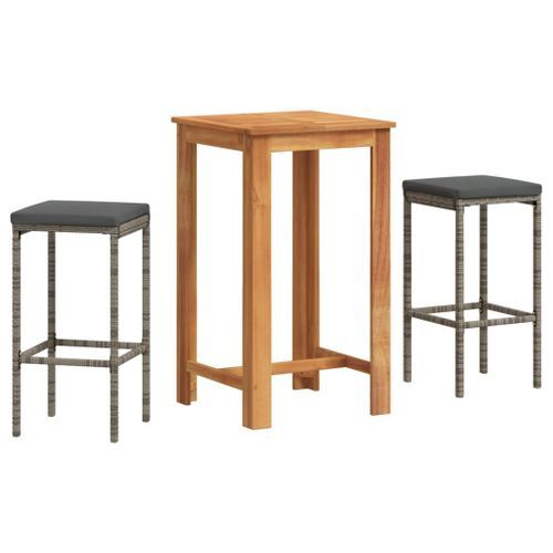 Ensemble de bar de jardin 3 pcs gris bois massif acacia rotin - Photo n°2; ?>