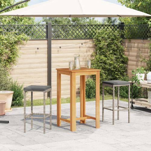 Ensemble de bar de jardin 3 pcs gris bois massif acacia rotin - Photo n°3; ?>