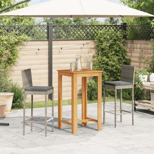 Ensemble de bar de jardin 3 pcs gris bois massif acacia rotin - Photo n°3; ?>