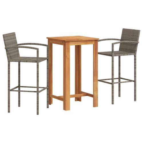 Ensemble de bar de jardin 3 pcs gris bois massif acacia rotin - Photo n°2; ?>