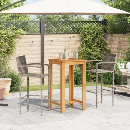 Ensemble de bar de jardin 3 pcs gris bois massif acacia rotin - Photo n°3; ?>