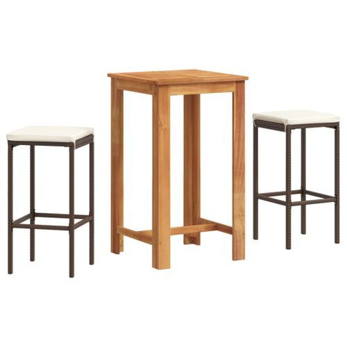 Ensemble de bar de jardin 3 pcs marron bois massif acacia rotin - Photo n°2; ?>