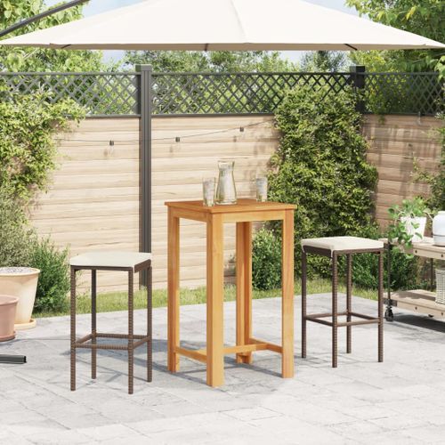 Ensemble de bar de jardin 3 pcs marron bois massif acacia rotin - Photo n°3; ?>