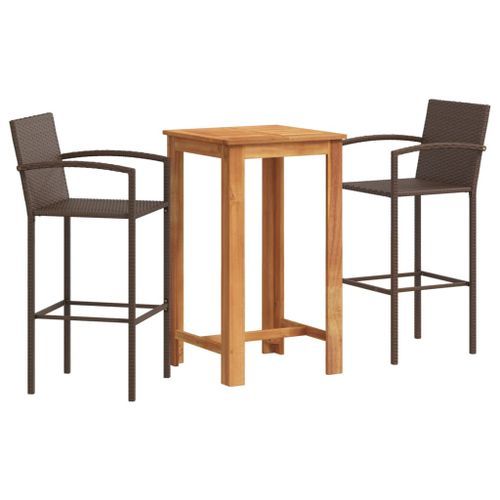 Ensemble de bar de jardin 3 pcs marron bois massif acacia rotin - Photo n°2; ?>