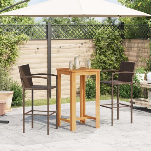 Ensemble de bar de jardin 3 pcs marron bois massif acacia rotin - Photo n°3; ?>