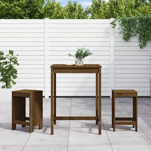 Ensemble de bar de jardin 3 pcs marron miel bois pin massif - Photo n°2; ?>