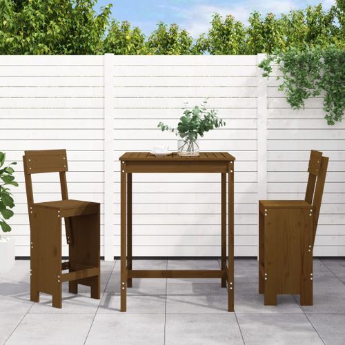 Ensemble de bar de jardin 3 pcs marron miel bois pin massif - Photo n°2; ?>