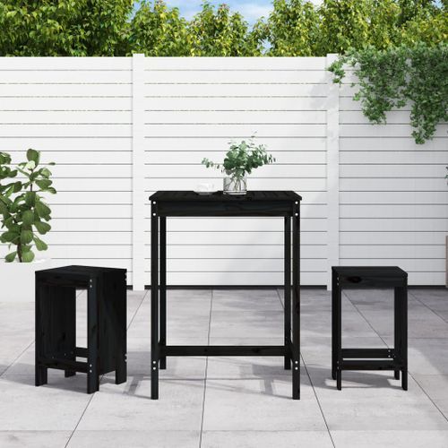 Ensemble de bar de jardin 3 pcs noir bois de pin massif - Photo n°2; ?>