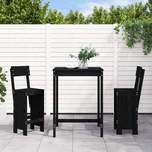 Ensemble de bar de jardin 3 pcs noir bois de pin massif - Photo n°2; ?>