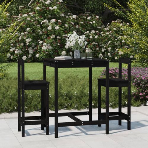 Ensemble de bar de jardin 3 pcs noir bois de pin massif - Photo n°2; ?>