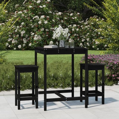 Ensemble de bar de jardin 3 pcs noir bois de pin massif - Photo n°2; ?>