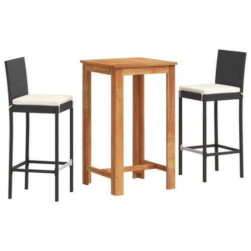 Ensemble de bar de jardin 3 pcs noir bois massif acacia rotin - Photo n°2; ?>