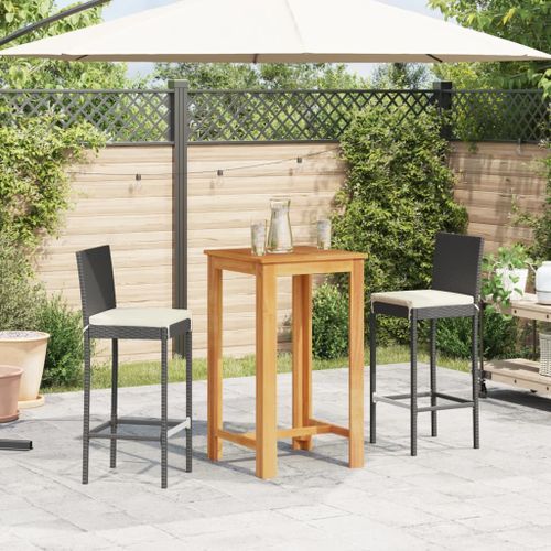 Ensemble de bar de jardin 3 pcs noir bois massif acacia rotin - Photo n°3; ?>