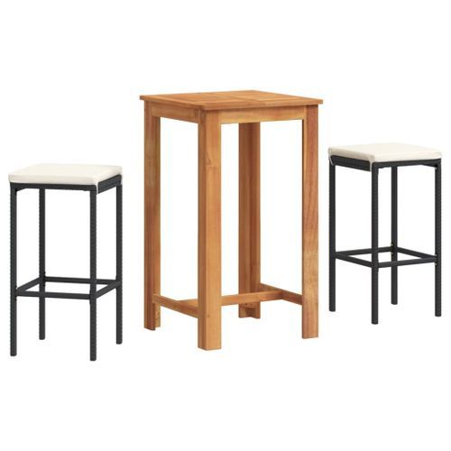 Ensemble de bar de jardin 3 pcs noir bois massif acacia rotin - Photo n°2; ?>