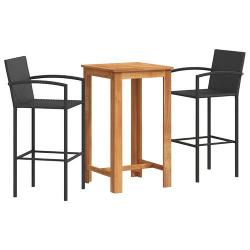 Ensemble de bar de jardin 3 pcs noir bois massif acacia rotin - Photo n°2; ?>