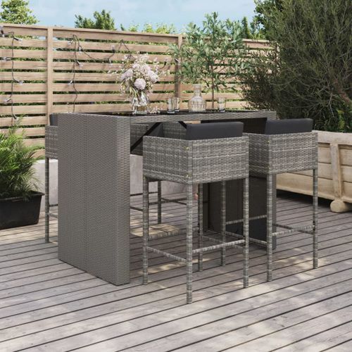 Ensemble de bar de jardin 5 pcs avec coussins gris poly rotin - Photo n°2; ?>