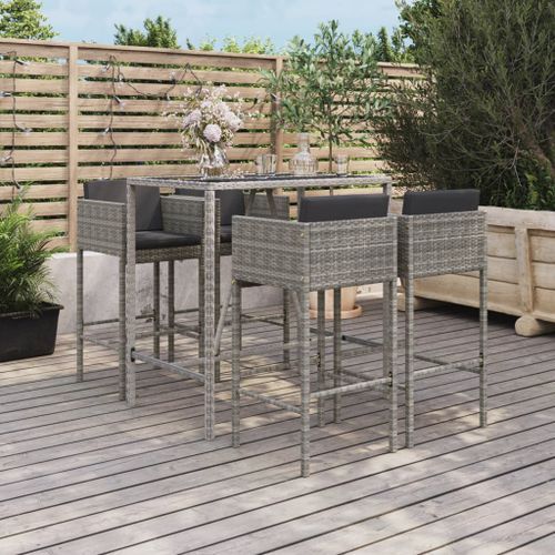 Ensemble de bar de jardin 5 pcs avec coussins gris poly rotin - Photo n°2; ?>