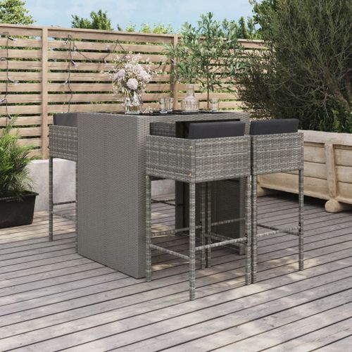 Ensemble de bar de jardin 5 pcs avec coussins gris poly rotin - Photo n°2; ?>