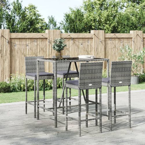 Ensemble de bar de jardin 5 pcs avec coussins gris poly rotin - Photo n°2; ?>